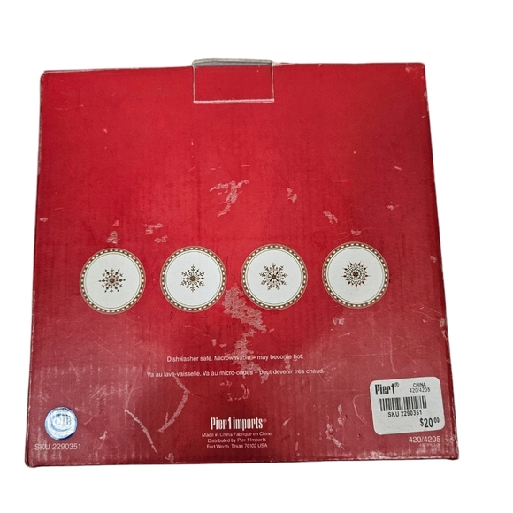 NWT Pier One Holiday White & Gold Snowflake 7.5" Dessert Plates Set‎ of 4 - Picture 6 of 9